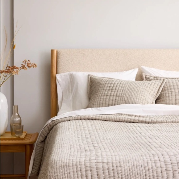 QUINCE Organic Cotton Channel Stitch Sham Set IN KING SIZE IN TAUPE NWT - Picture 5 of 6